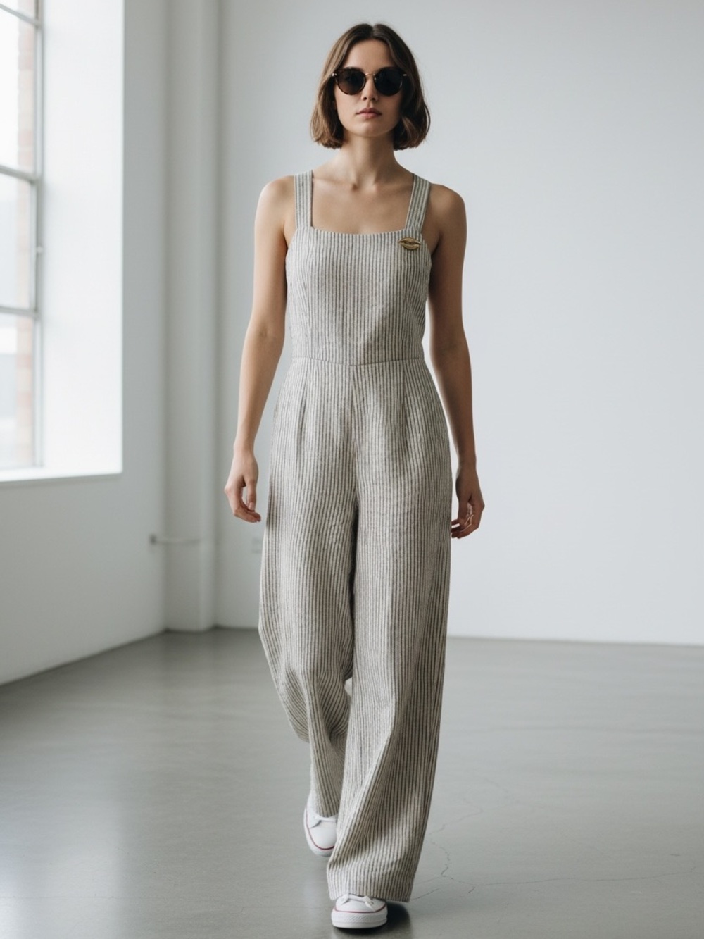 Reformation 100% linen striped Wide-Leg cross back Jumpsuit in black white sz 6